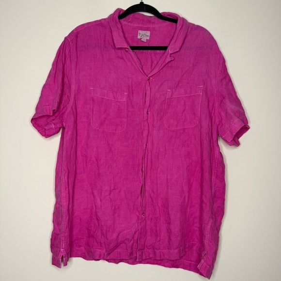 J. Crew Tops - J. CREW 100% Irish Linen Bright Pink Short Sleeve Beachy Buttondown Shirt